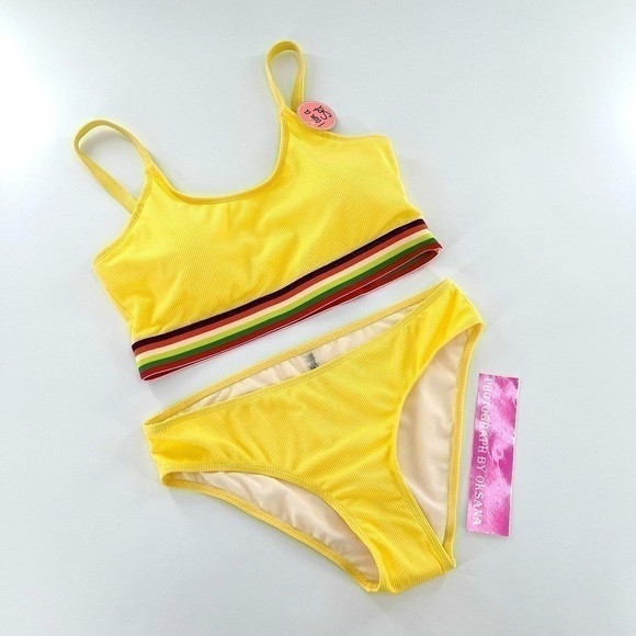 Bobbie Brooks Yellow Beach Pool Removeable Pads Adjustable Straps Bikini Set L - Picture 11 of 12